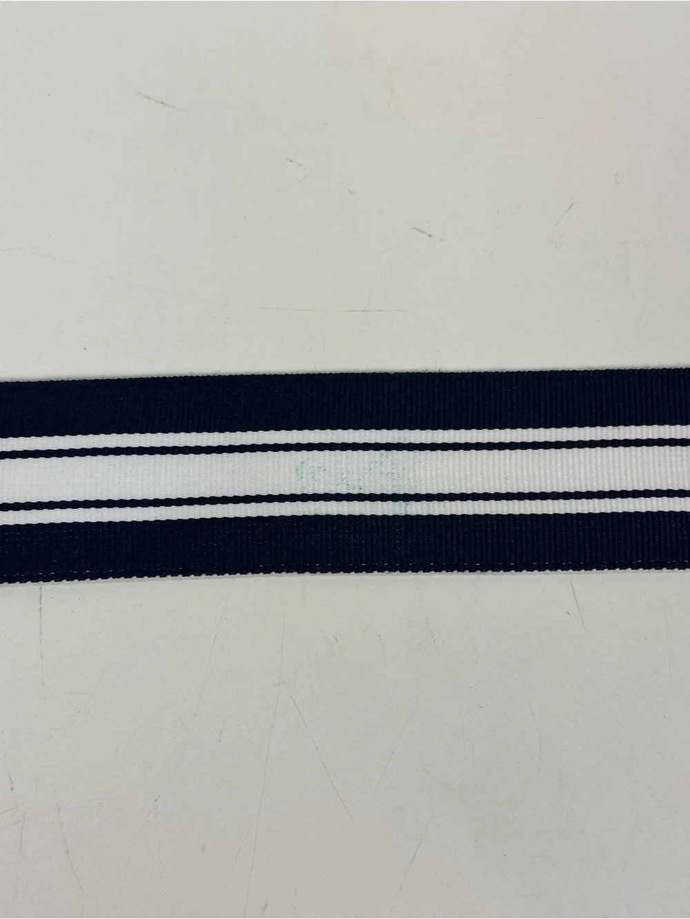 Lauren Ralph Lauren Navy and White Striped Ribbon Belt with Gold Ring